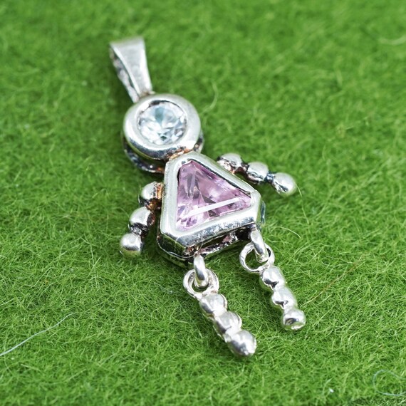 Vintage Sterling 925 Silver Birthstone Pendant With Pink Crystal Girl Figure Charm Stamped 925 Etsy Canada
