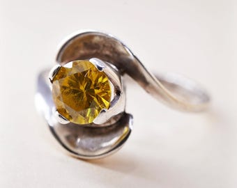 Size 7.5, vintage Sterling 925 silver statement ring, engagement ring with citrine, silver tested