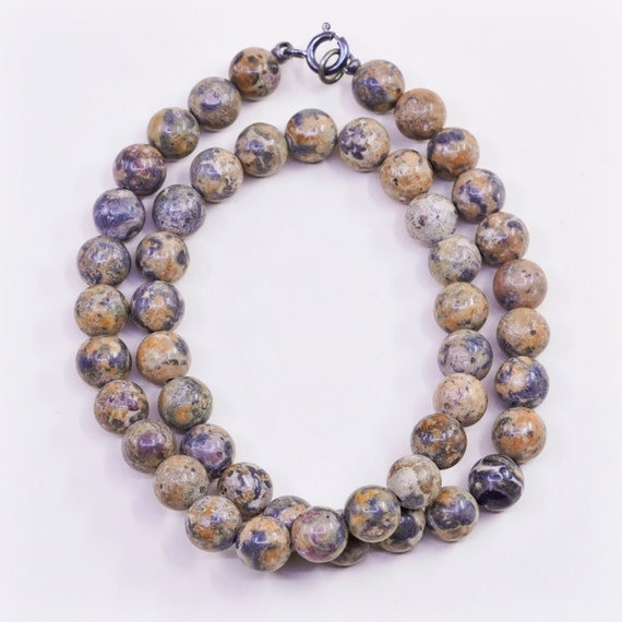 16", Vintage jasper beads necklace with 925 silve… - image 1
