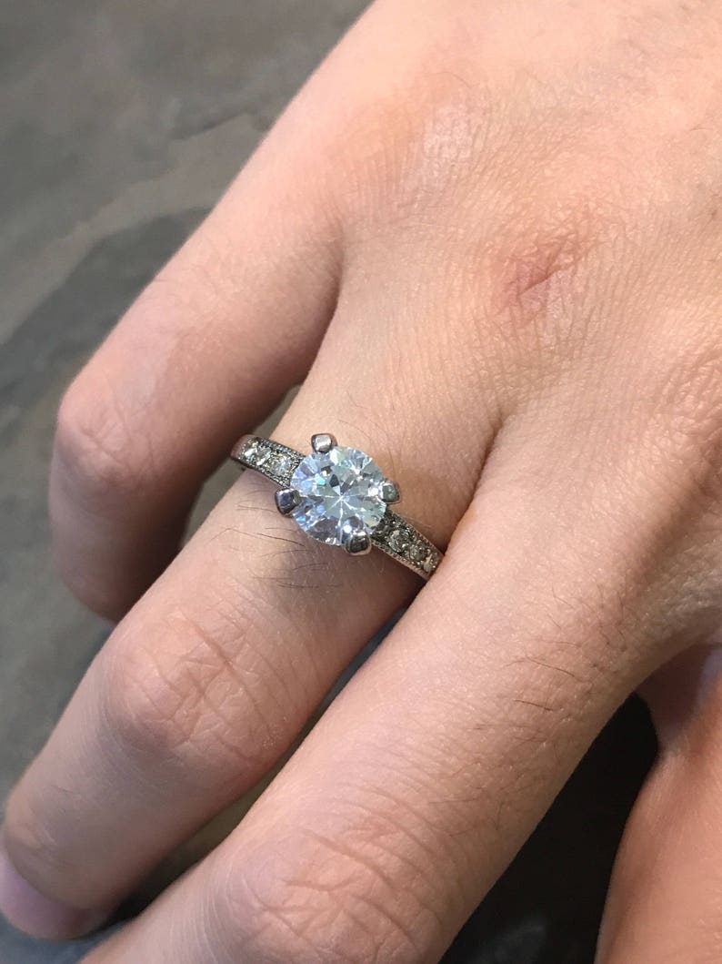 silver tested Size 7 010760 Sterling engagement ring silver ring 925 silver with round cut CZ and CZ cluster details