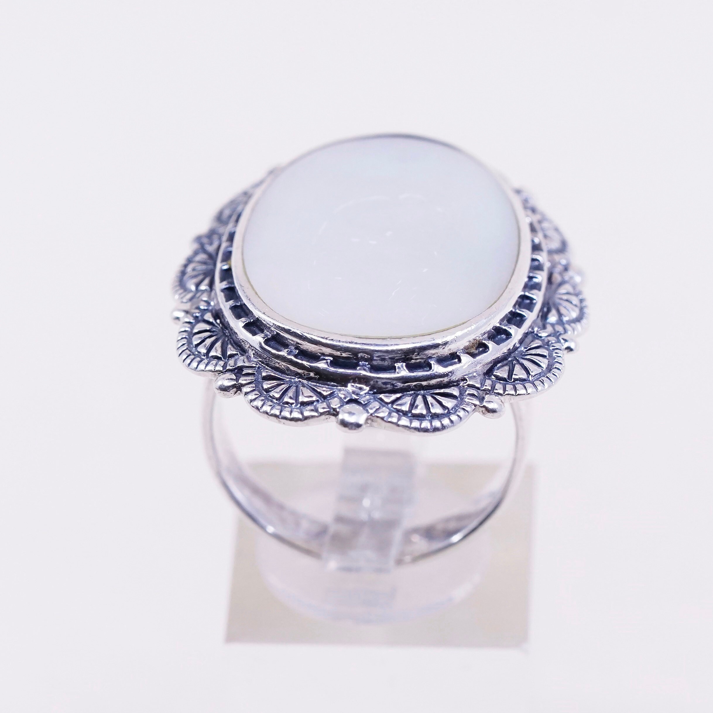 Size 10 Vintage CFJ Sterling Silver Handmade Ring With Opal