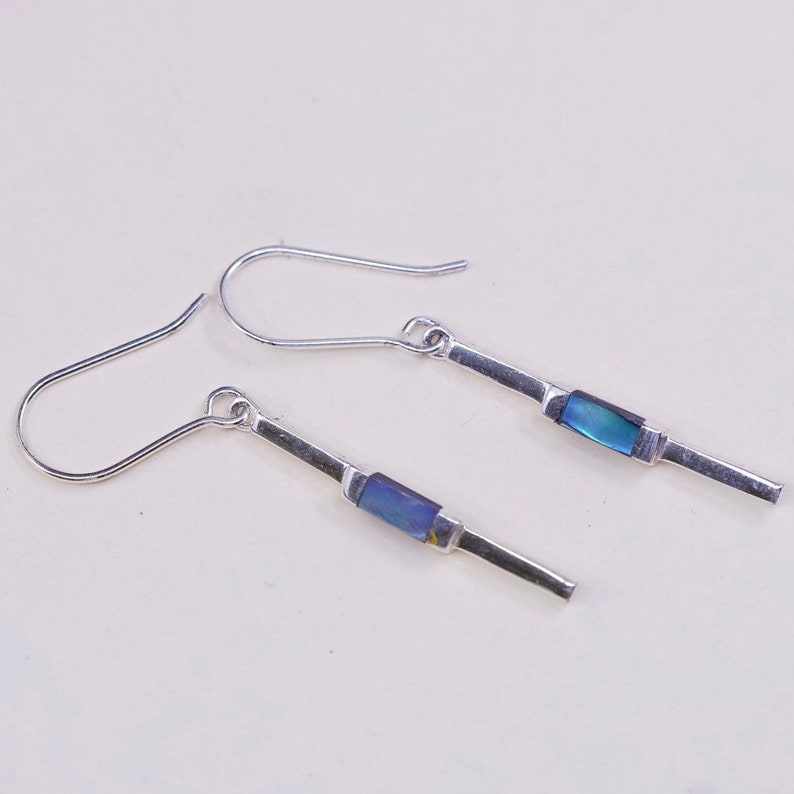 solid Thailand 925 silver with abalone inlay drops Vintage Sterling silver handmade earrings 001087 Stamped 925 thailand