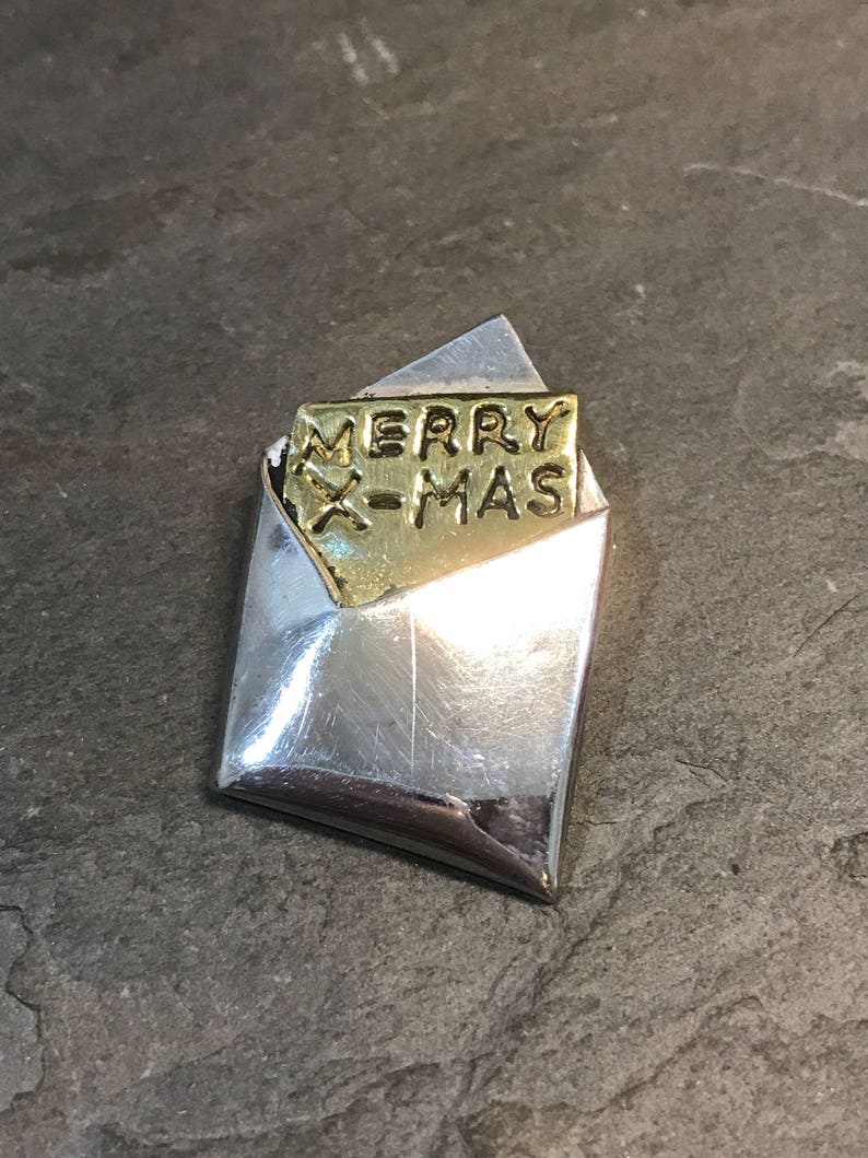 letter Stamped Sterling FAR Mexico 925 silver Christmas mail Vintage two-tone sterling silver handmade brooch