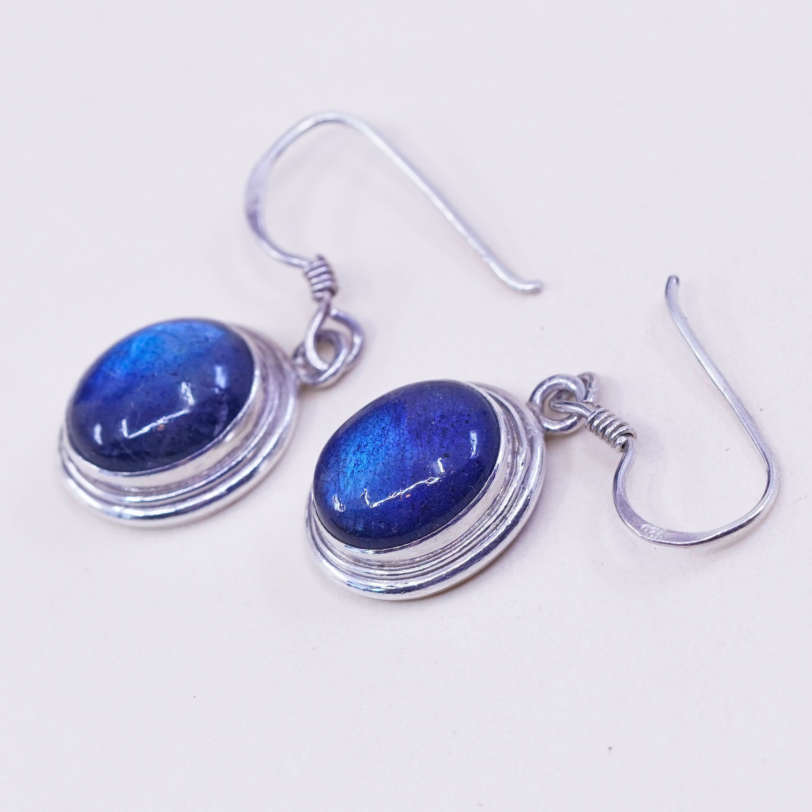 Vintage jewelry stamped 925 handmade Sterling 925 silver teardrop earrings with moonstone