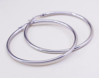 2.5”, vintage ATI sterling silver handmade earrings, 925 huge textured hoops, stamped 925 ATI