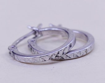 0.5”, Vintage sterling silver loop earrings, textured fashion minimalist, fine 925 silver hoops