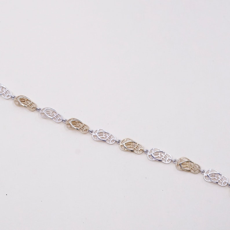 vintage two tone sterling 925 silver handmade sandal flip flop link bracelet 5.5\u201d stamped 925