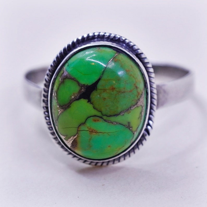 southwestern stamped 925 Native American sterling 925 silver handmade ring with carico turquoise Size 8