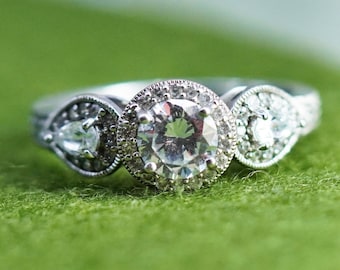 Size 10.5, Sterling silver ring, 925 silver with round cut crystal and CZ cluster, engagement ring, stamped 925