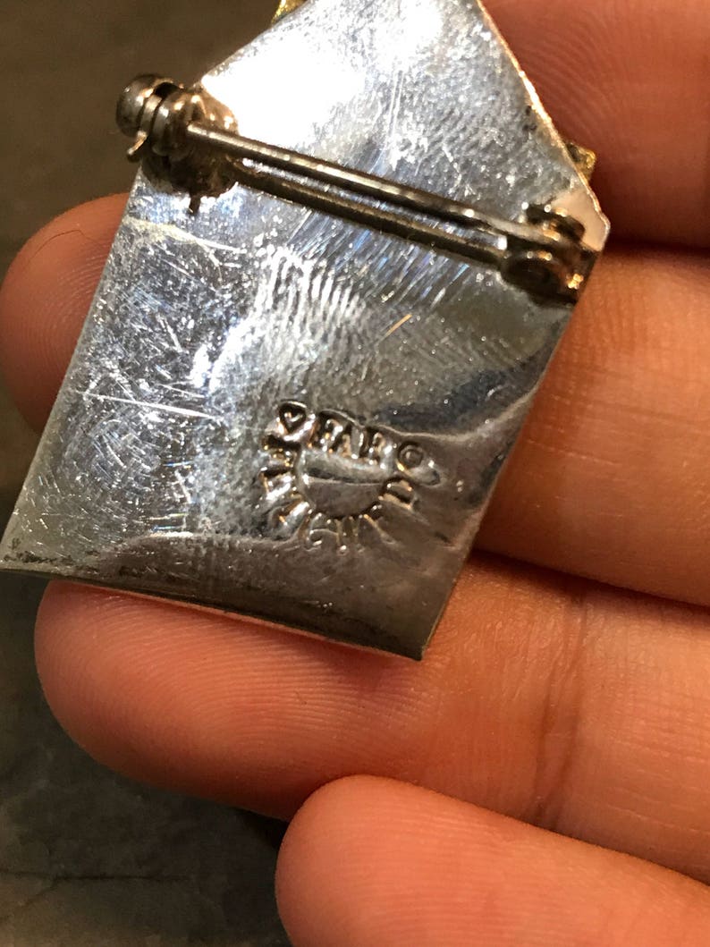 letter Stamped Sterling FAR Mexico 925 silver Christmas mail Vintage two-tone sterling silver handmade brooch