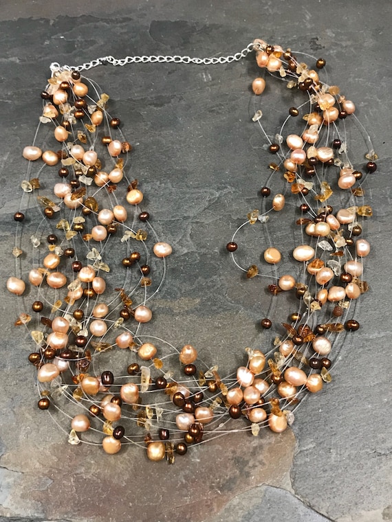 18", Vintage 14 strands Freshwater pearl necklace… - image 1