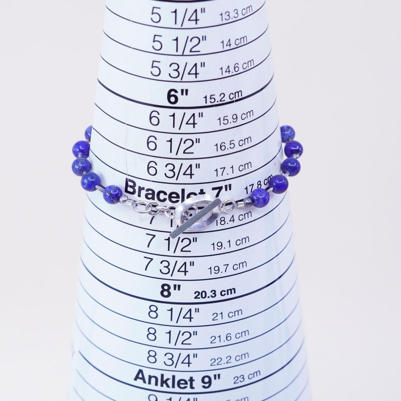 Vintage Sterling 925 silver Handmade bracelet with square shaped lapis lazuli beads 7\u201d silver tested