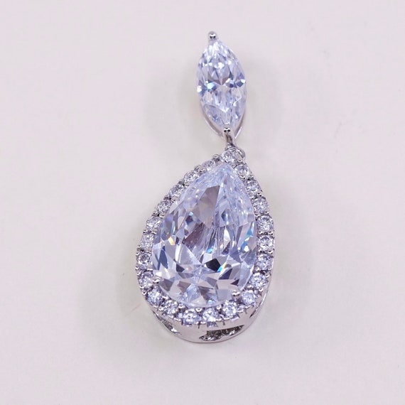 Vintage 021394 Stauer Clear Diamondaura Pendant Necklace 5.8 Tcw .925 Sterling Silver Teardrop Stamped Stauer 925 Etsy