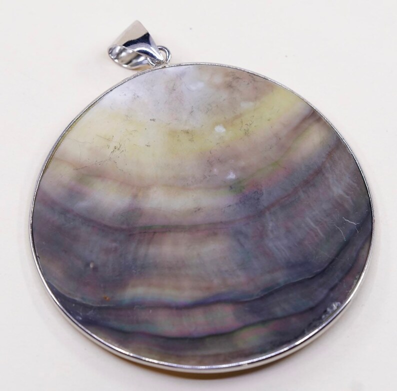 sterling silver handmade pendant Vintage 021254 huge 925 silver with abalone stamped 925