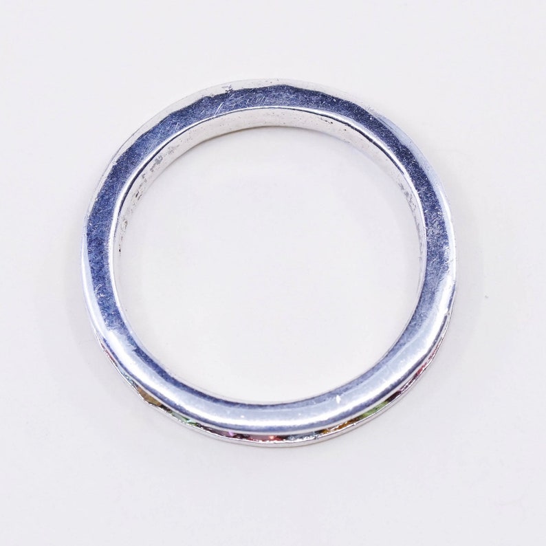 Sterling 925 silver band ring with princess cut colorful crystal stamped 925 Size 7
