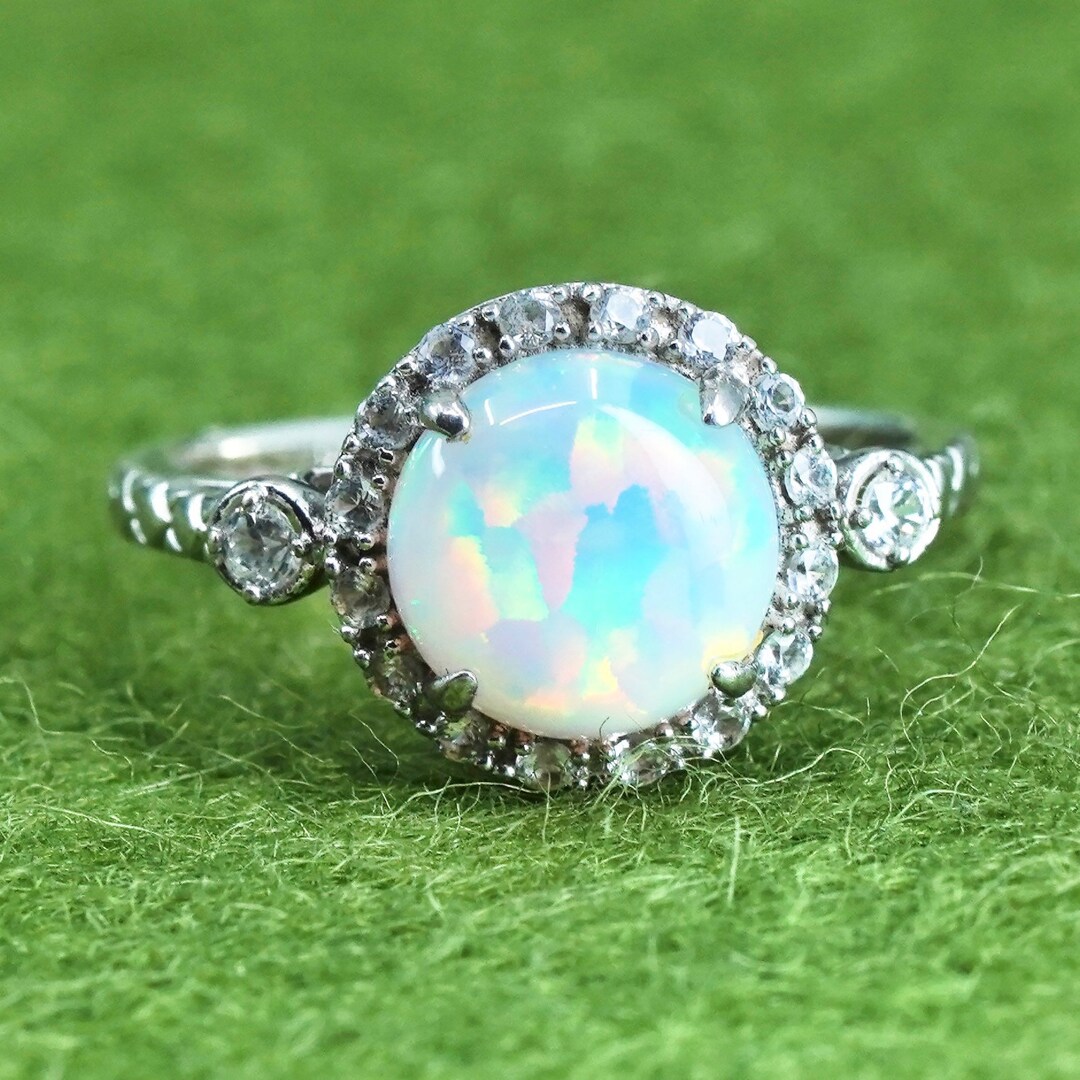 Anillo De ópalo Blanco Plata 925 Piedra Ovalada Joyería