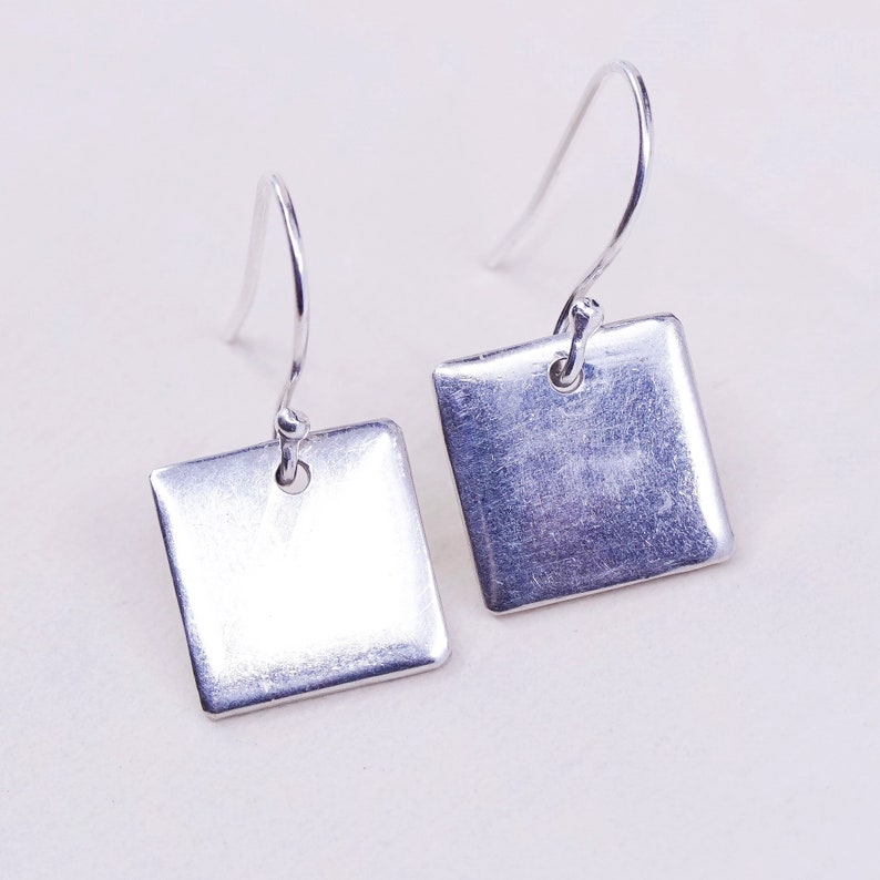 Mexico 925 square dangle Vintage Sterling silver handmade earrings Stamped 925 mexico