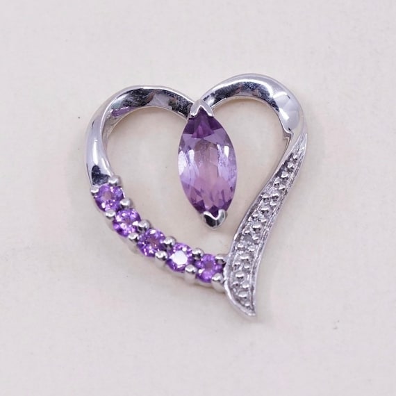 Vintage FD Sterling Silver Pendant 925 With Heart Amethyst