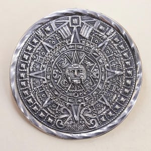 Vintage Taxco Sterling Silver Aztec Calendar Brooch Pendant, Mexican Mayan Sun Stone Pin, Large Statement Sterling Silver Jewelry