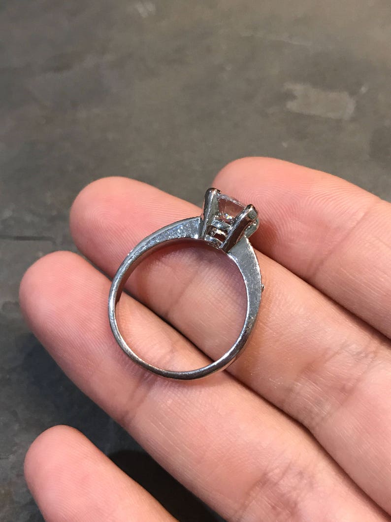 silver tested Size 7 010760 Sterling engagement ring silver ring 925 silver with round cut CZ and CZ cluster details