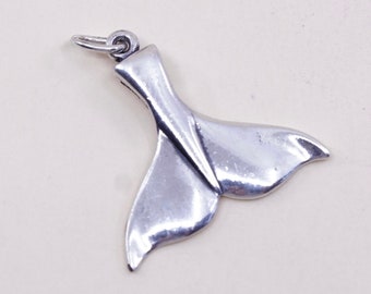 Vintage Sterling Silber Handarbeit Anhänger, massiver 925 Silber Wal, gestempelt ster