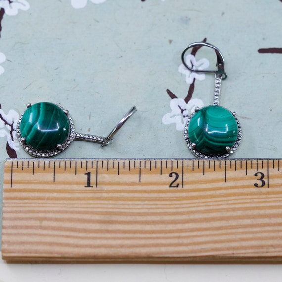 Vintage Karis sterling 925 silver handmade earrings with round malachite, stamped 925 Karis View 6