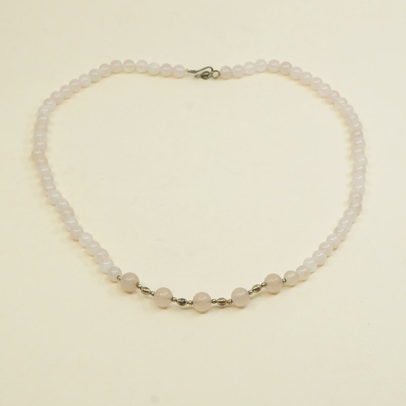 Vintage handmade Sterling silver clasp with pink quartz beads necklace 19\u201d