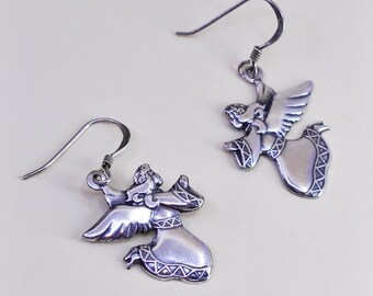 Vintage Sterling Silber Ohrringe handgemacht, 925 Engel Baumeln, gestempelt 925
