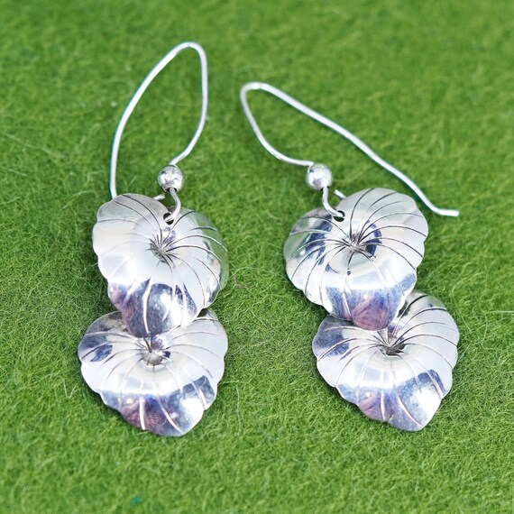 Vintage Sterling silver handmade earrings, geometric drops, leaf drops, silver tested