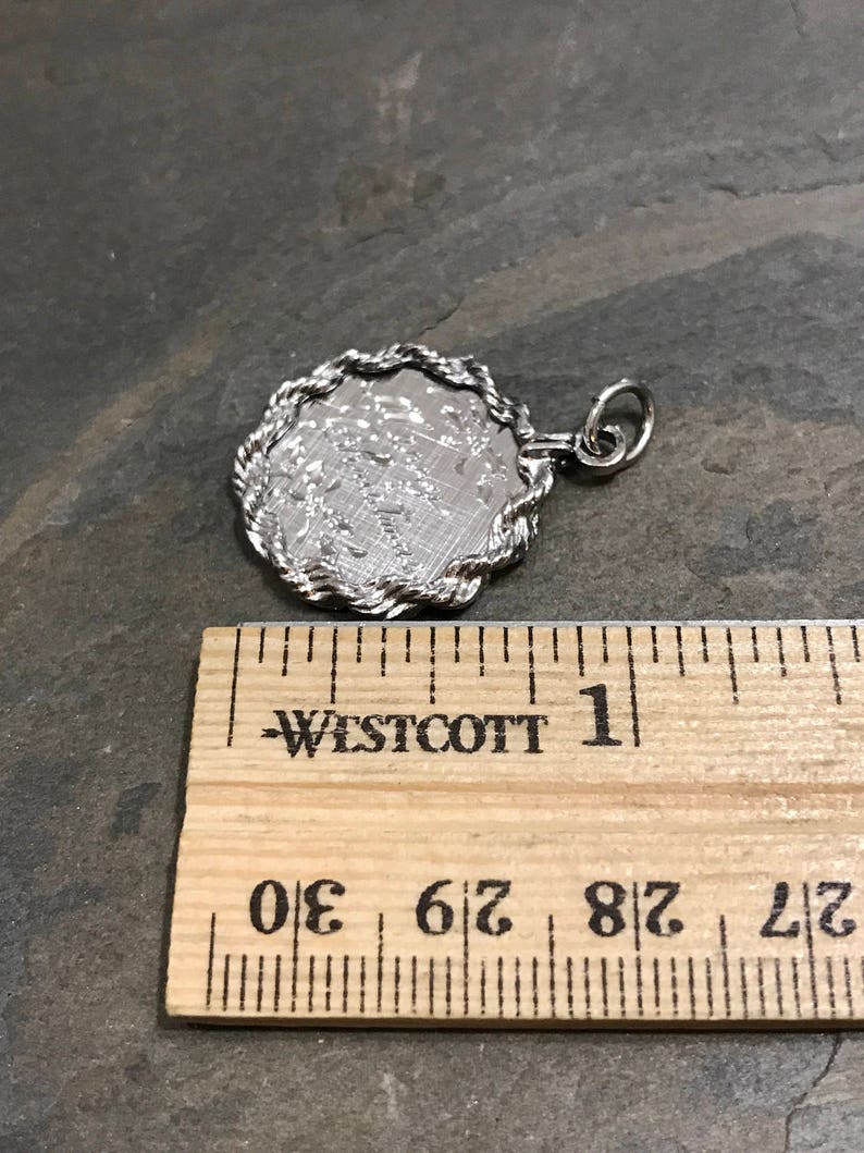 Sterling silver handmade pendant stamped sterling 021073 Vintage solid 925 silver coin engraved merry Christmas