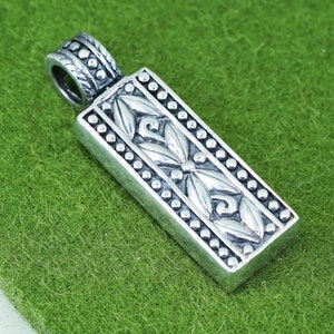 Vintage Sterling silver handmade pendant, l 925  floral textured charm with beads, stamped 925