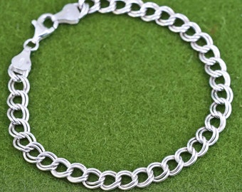 7.25” 8mm, Vintage Italy Sterling Silver 925 Double Curb Chain