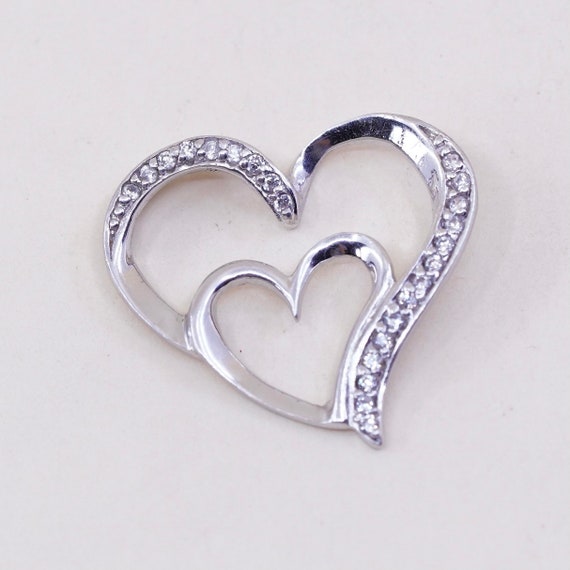 Vintage sterling silver pendant, 925 double heart… - image 1