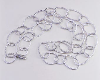 24” vintage Sterling 925 silver handmade necklace, matte textured oval chain