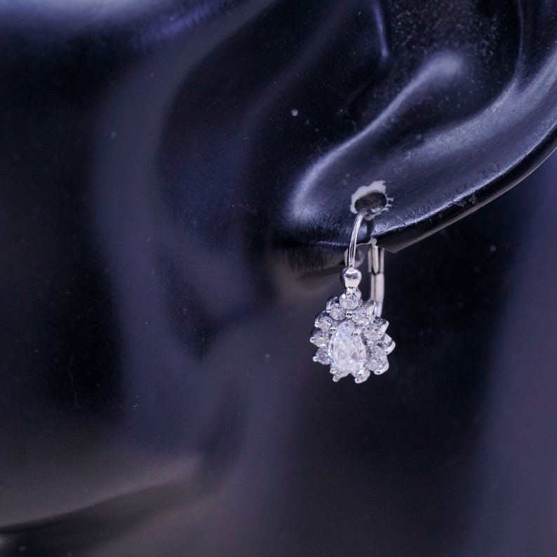 Vintage Sterling 925 silver handmade earrings stamped 925 teardrop Cz dangles
