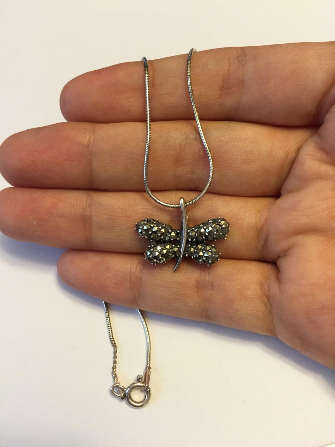 Collier Vintage Sterling FM 79 - Pendentif Nœud Cristal Taillé - Argent 925