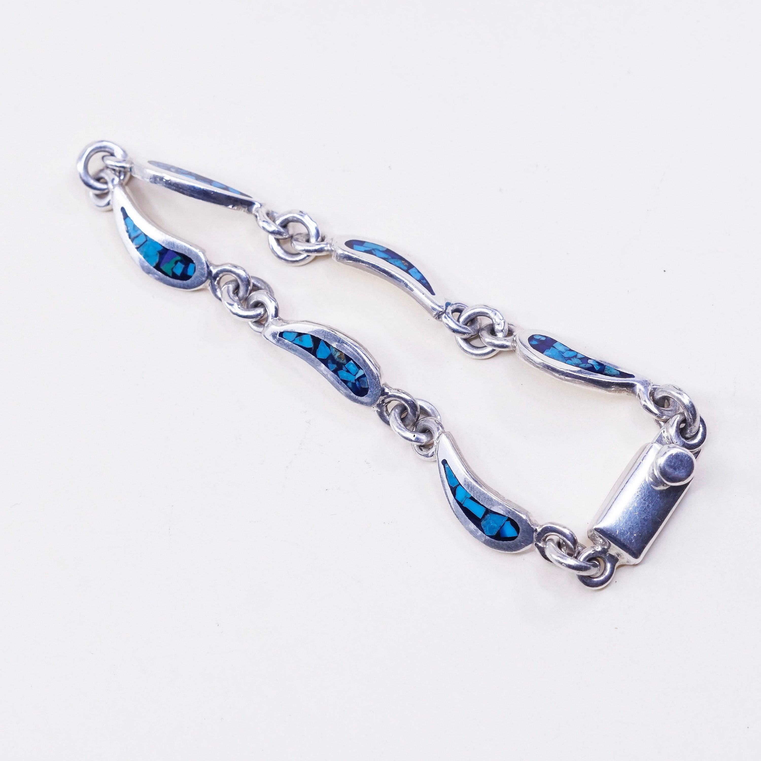 7.75”, Mexico Hecho En Sterling Silver Bracelet, 925 Teardrop Link