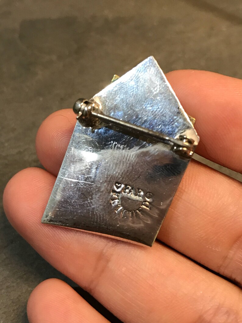 letter Stamped Sterling FAR Mexico 925 silver Christmas mail Vintage two-tone sterling silver handmade brooch
