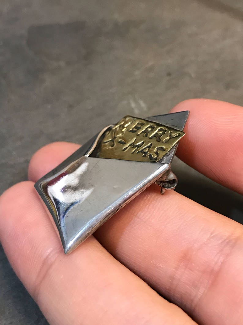 letter Stamped Sterling FAR Mexico 925 silver Christmas mail Vintage two-tone sterling silver handmade brooch
