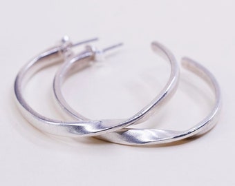 Vintage (001028) silver tone earrings, Twisted circle Hoops