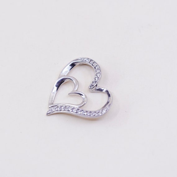 Vintage sterling silver pendant, 925 double heart… - image 6
