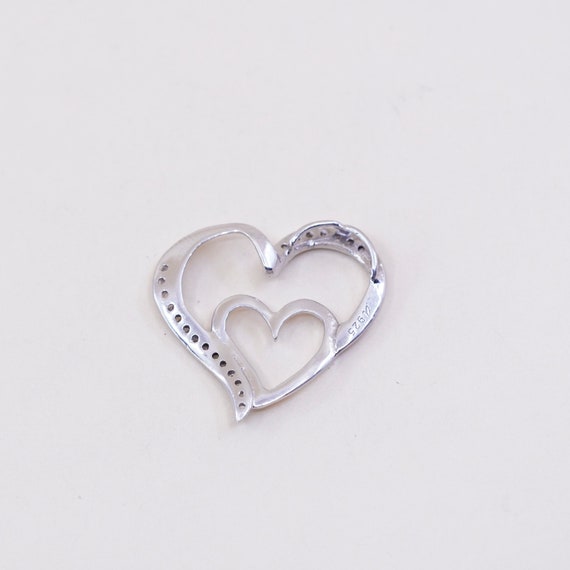 Vintage sterling silver pendant, 925 double heart… - image 3