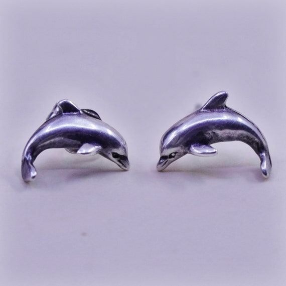 Vintage sterling 925 silver handmade dolphin stud… - image 1