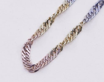 16", 3mm, Vintage vermeil oro plata de ley Italia 925 cadena de bordillo retorcido, collar, estampado 925 Italia