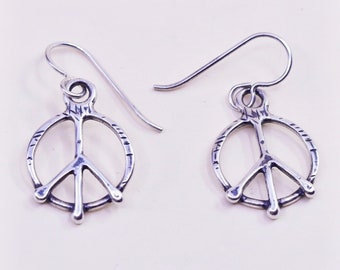 Vintage Israel Sterling 925 Silver Hammered peace CND sign Earrings, silver tested