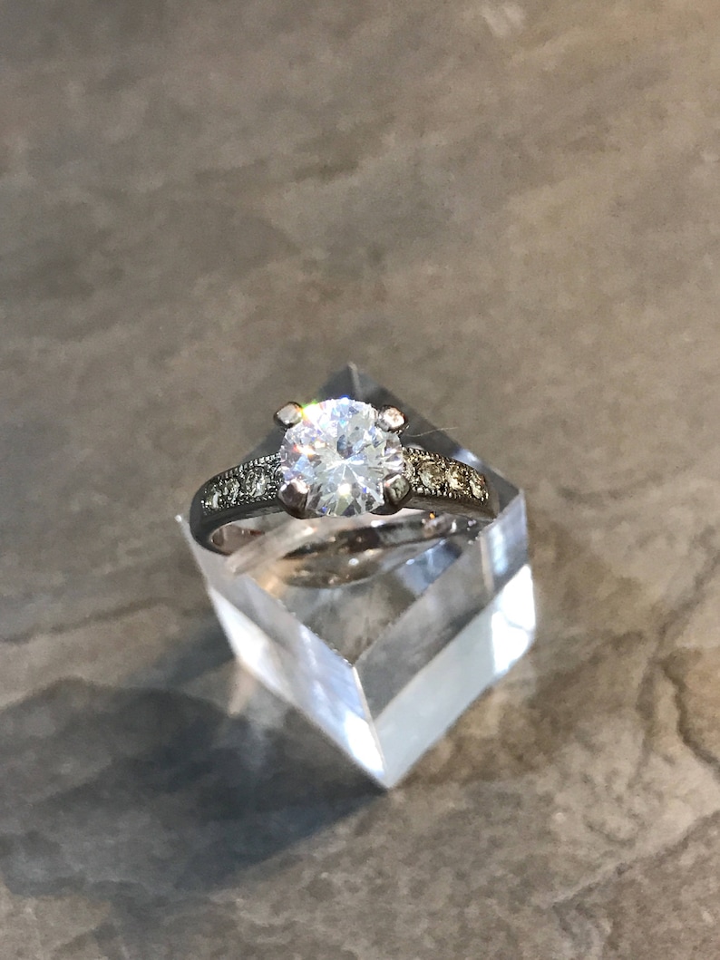 silver tested Size 7 010760 Sterling engagement ring silver ring 925 silver with round cut CZ and CZ cluster details