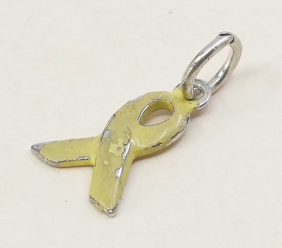 Yellow Awareness Ribbon Charm Sterling Silver Yellow Awareness Ribbon Charm Sterling Silver