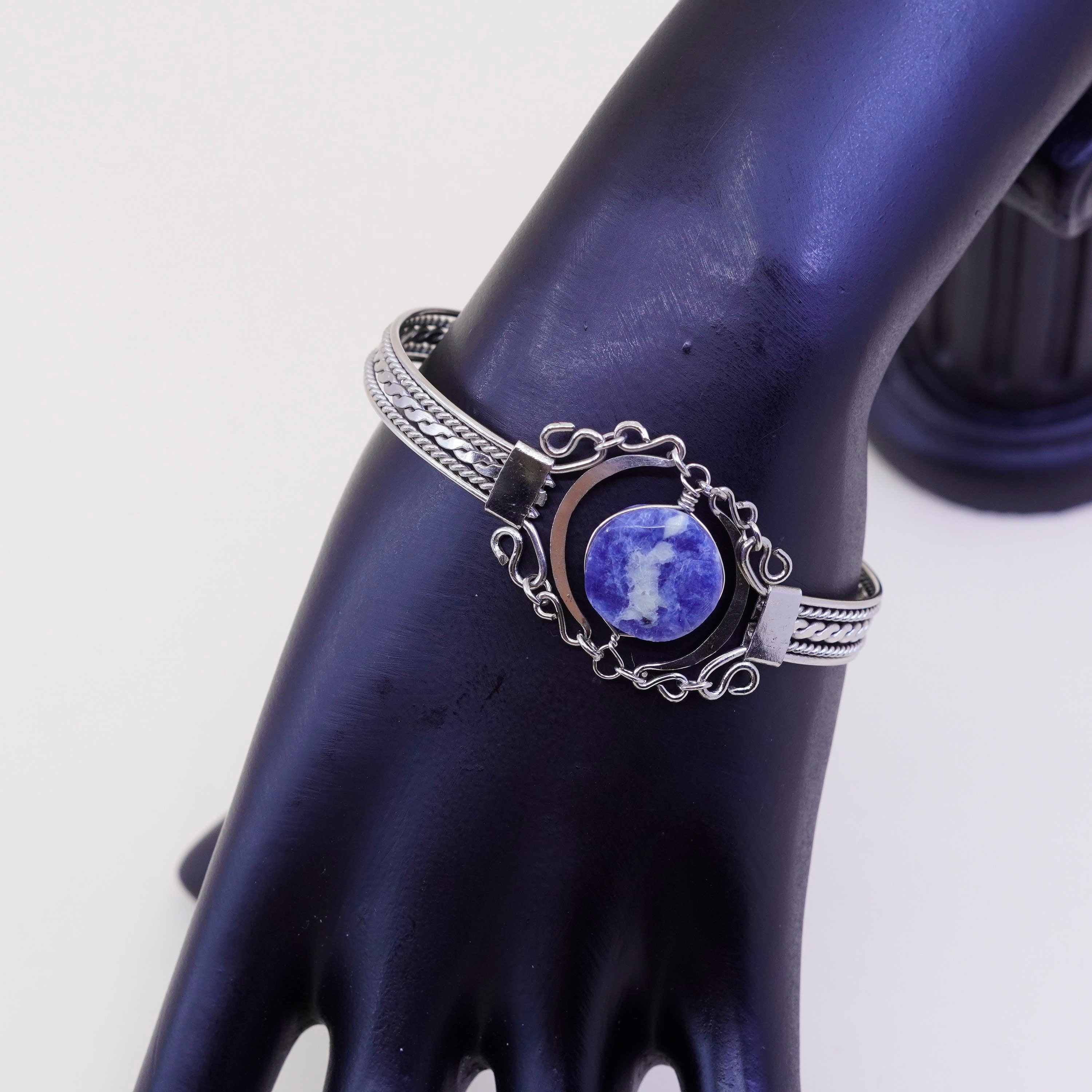 6.5”, Vintage Sterling 925 Silver Twisted Chain Bangle Bracelet