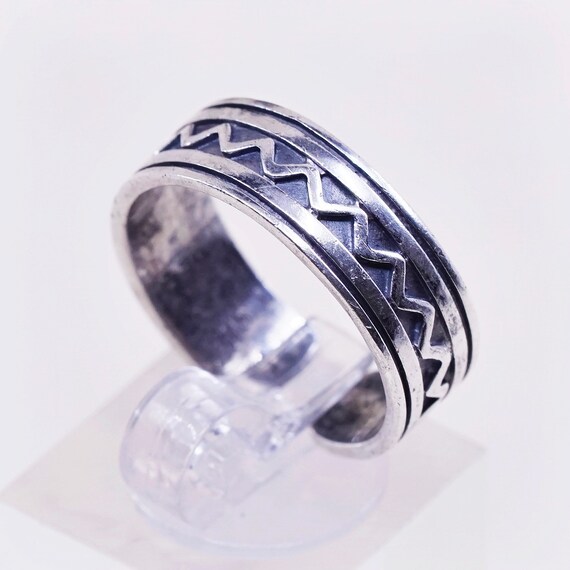 modern 925 open band with onyx inlay stamped Sterling vintage Sterling silver handmade ring Size 7.75