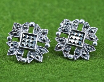 Vintage SK9 Sterling Silver Handmade Earrings 925 Studs With Cluster Diamonds Stamped 925 SK9 Etsy
